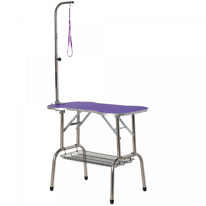 Pawhut 37\" Foldable Pet Grooming Table Dog Drying Table With Adjustable Arm Non-slip Rubber Tabletop