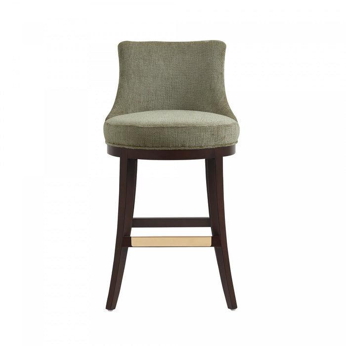 Lucia Modern Wood Upholstered Chenille Barstool in Leaf Green Bar Stool 
