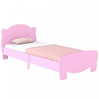 Qaba Twin Bed Frame, Platform Bed with Bear Shaped Headboard & Footboard, Slats Support, No Box Spring Needed, for Boys, Girls, Pink