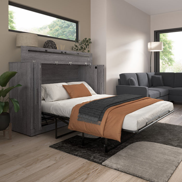Bestar Pur 69 W Full Cabinet Bed with Mattress - Bark Grey