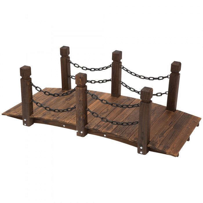Outsunny 5' Curved Stained Wood Fir And Metal Garden Bridge, Carbonized