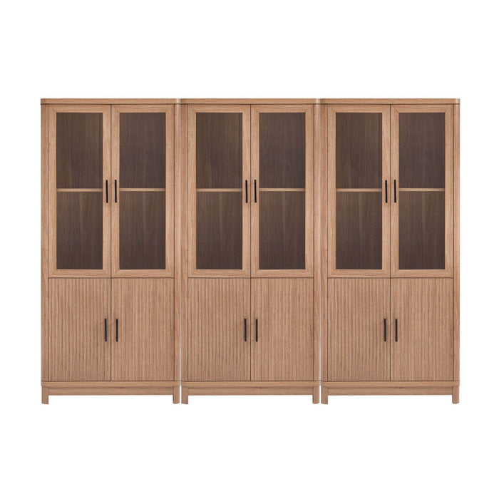 Jodie Mid-Century Modern 31\" Bookcase Cabinet in Maple (6-Shelf) - Set of 3 