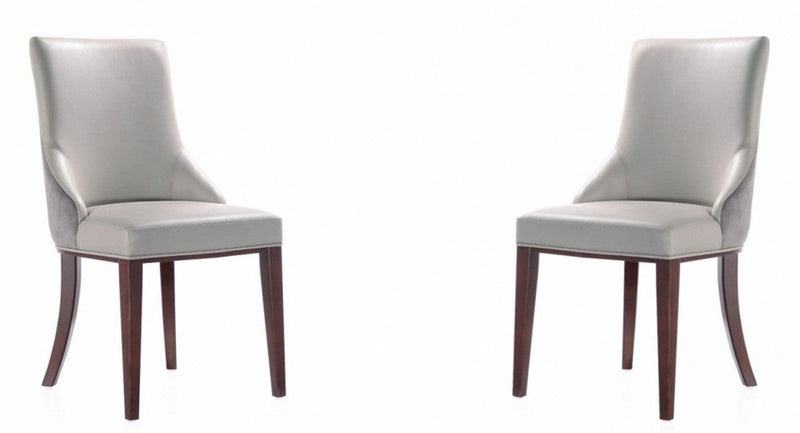 Manhattan Comfort Set of 2 Shubert Modern Faux Leather & Velvet Dining Chairs - Light Grey