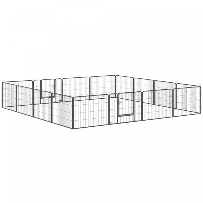 Pawhut Heavy Duty Dog Playpen, 16 Panels Pet Playpen Dog Fence, Portable Puppy Exercise Pen, With 2 