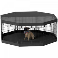 Pawhut Dog Playpen, 8 Panels Foldable Dog Pen With Waterproof Bottom Pad, Sunproof Top Cover, 24
