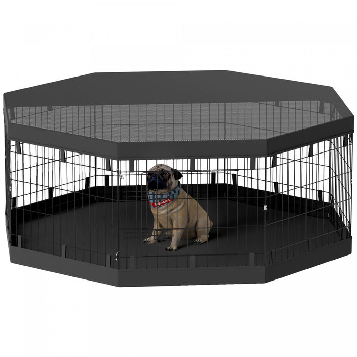Pawhut Dog Playpen, 8 Panels Foldable Dog Pen With Waterproof Bottom Pad, Sunproof Top Cover, 24\"h D