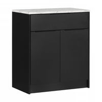 Olio Compact Kitchen Island with Storage - Matte Black & Faux White Marble