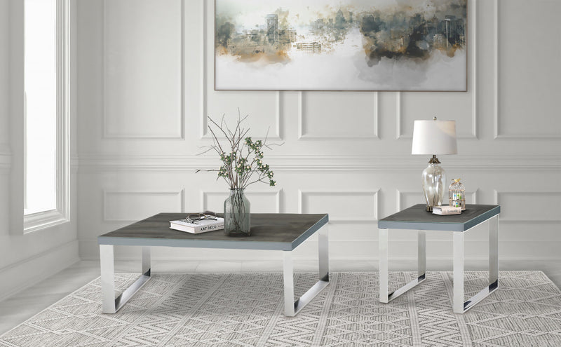 Sylph Coffee Table, Faux Wood & Stainless Steel 