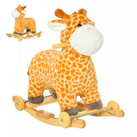 Qaba 2-in-1 Rocking Horse Kids Plush Ride-on Gliding Giraffe-shaped Plush Toy Rocker With Realistic 
