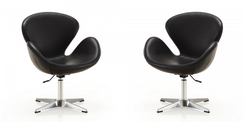 Raspberry Modern Upholstered Swivel Lounge Chair in Black - Set of 2 Accent Chair 