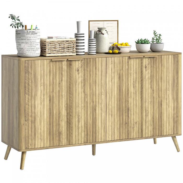 HOMCOM 55" Modern Sideboard Buffet Cabinet with Storage 4 Fluted Doors Oak
