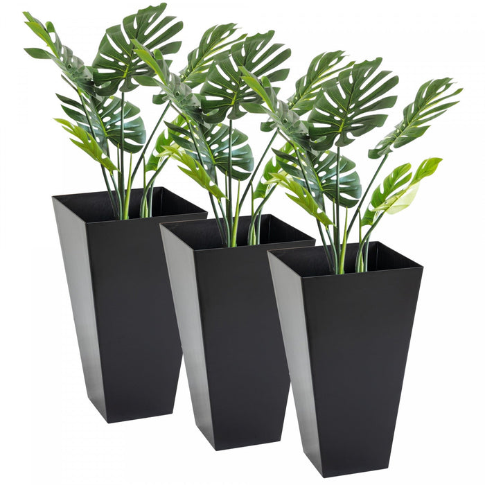 Outsunny 28\" Tall Outdoor Planter, Set Of 3 Large Taper Plastic Garden Flower Pots, Outdoor And Indo