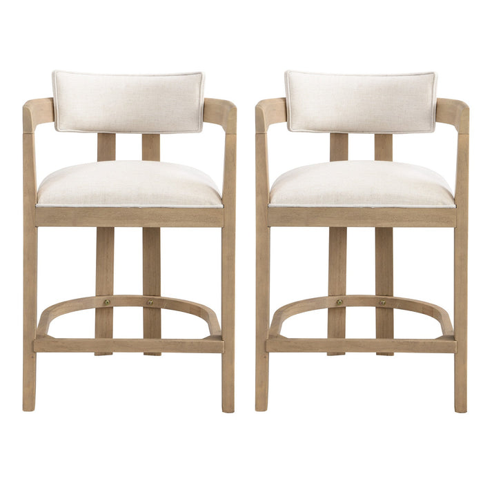 Tiffany 26\" Counter-height Stool Set Of 2 With Solid Wood Frame, Linen Look Fabric - Natural 