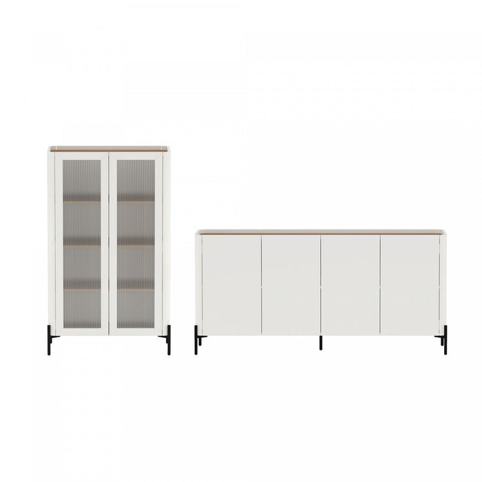 Abbey Modern 2-Piece Buffet and Bookcase in Maple and Off White 