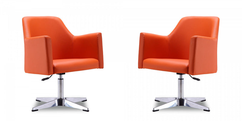 Pelo Modern Vegan Leather Swivel Lounge Chair in Orange - Set of 2 Accent Chair 