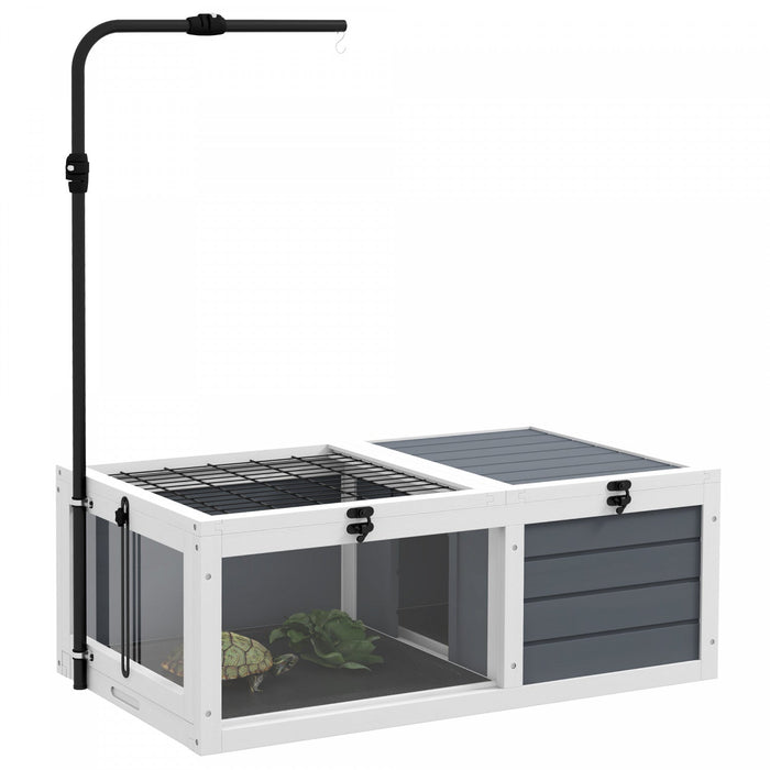 Pawhut Tortoise House Wooden Tortoise Enclosure Indoor Outdoor Turtle Habitat With Adjustable Lamp H