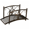 Outsunny Garden Bridge 3.3', Floral Pond Bridge With Safety Railings Brown