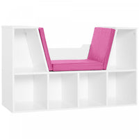 HOMCOM 6-Cubby Bookcase Bookshelf with Cushion Reading Nook, Pink