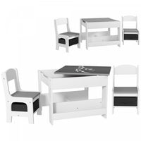 Qaba 3 Piece Kids Table And Chair Set, 2 In 1 Toddler Table And Chair Set With Reversible Tabletop, 