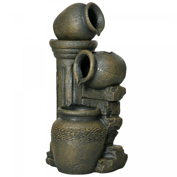 Outsunny 3-tier Outdoor Water Fountain With Adjustable Flow, Wine Jar Look