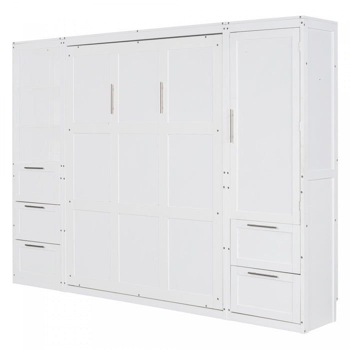 Angela Engineered Wood Murphy Wall Bed With Drawers And Shelves, Queen Size - White 