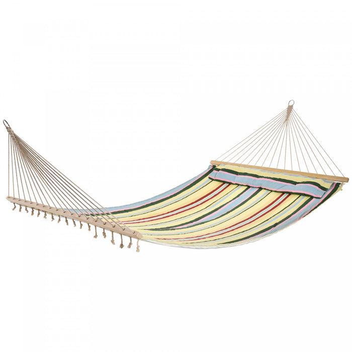 Outsunny 83\" Patio Double Hammock, Wide Outdoor Hammock Bed Striped Fits 2 People Sunbed Camping Han