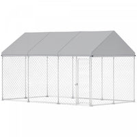 Pawhut Large Dog Kennel With Roof And Safety Lockable Latch, Heavy-duty Galvanized Steel Dog Run Chain Link W/ Waterproof Uv-resistant Cover, 13.1' X 7.5' X 7.8'