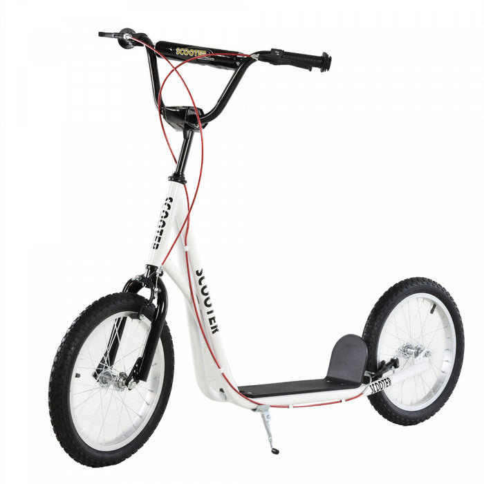 Aosom Youth Scooter Street Kick Scooter For Teens Kids Ride On Toy W/ 16'' Inflatable Wheel Dual Bra