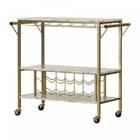 Maliza Bar Cart With Wine Bottle Storage And Wine Glass Rack - Faux Carrara Marble And Gold 