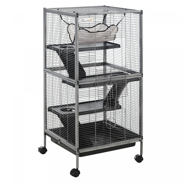 Pawhut 4-tier Rolling Small Animal Cage Pet Mink Chinchilla Small Cat Hutch Pet Play House With Hamm