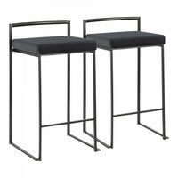 LumiSource Fuji Black Velvet Contemporary Stackable Counter-Height Stool - Set of 2