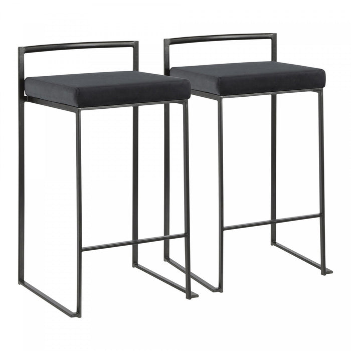 LumiSource Fuji Black Velvet Contemporary Stackable Counter-Height Stool - Set of 2