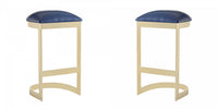 Aura Modern Metal Upholstered Barstool in Blue - Set of 2 Bar Stool