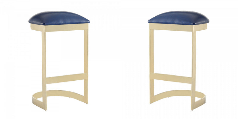 Aura Modern Metal Upholstered Barstool in Blue - Set of 2 Bar Stool 