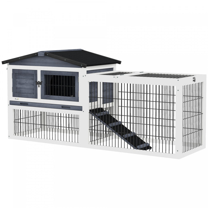 Pawhut Solid Wood Rabbit Hutch Bunny Cage Pet Guinea Pig House Outdoor Small Animal Habitat W/ Ramp,