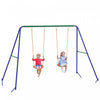 Outsunny Kids Swing Set For Backyard Outdoor Metal Swing Frame With Double Swing Seats, Ground Stake