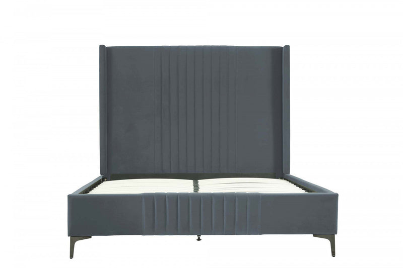 Promenade Mid-Century Modern Upholstered Velvet Queen Bed in Gray 