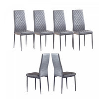 Ava Modern Diamond Grid Pattern Dining Chair Set (6-Pack) with Fireproof Leather and Metal Frame,Grey