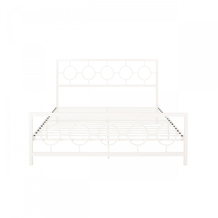 Robert Metal Construction Bed Frame With Circular Design Headboard And Footboard,king Size,white King Bed 