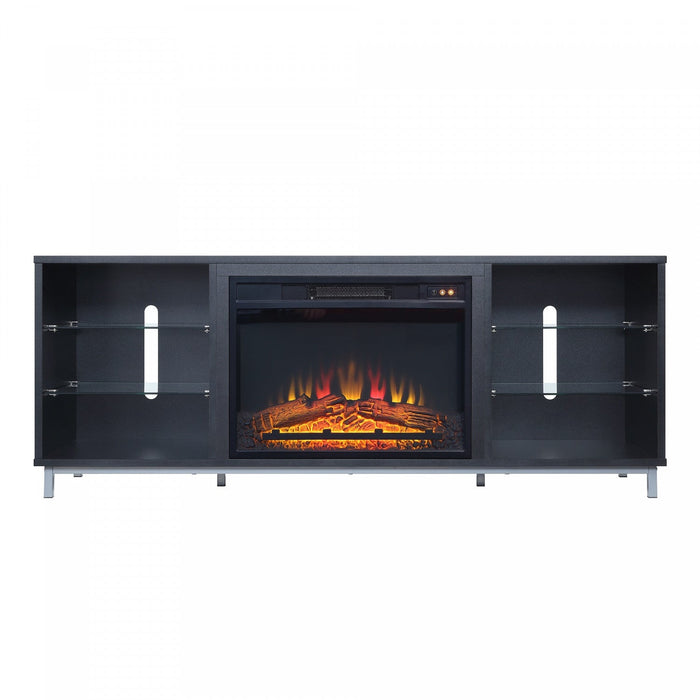 Brighton Modern 2-Piece Electric Fireplace in Black and Onyx 
