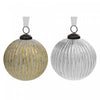 4\" Glass Ribbed White Painted Ornament Gold + Silver - Set of 4 Christmas Ornaments