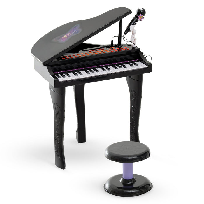 Qaba Mini Electronic Musical Piano 37 Key Keyboard Multifunction Kids Toy With Microphone Stool, Bla