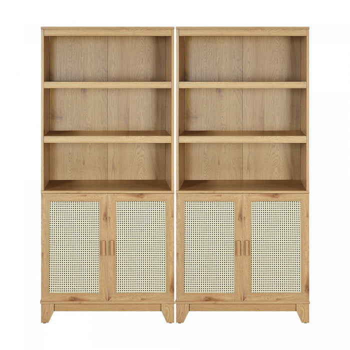 Sheridan Mid-Century Modern 31\" Bookcase Cabinet in Natural (7-Shelf) - Set of 2 