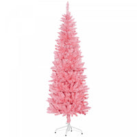 Homcom 6ft Tall Pencil Artificial Christmas Tree With Steel Base, Pink