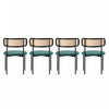 Mason Rattan Dining Chairs with Metal Legs and Velvet Cushion Set of 4,Green  
