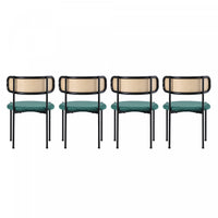 Mason Rattan Dining Chairs with Metal Legs and Velvet Cushion Set of 4,Green  