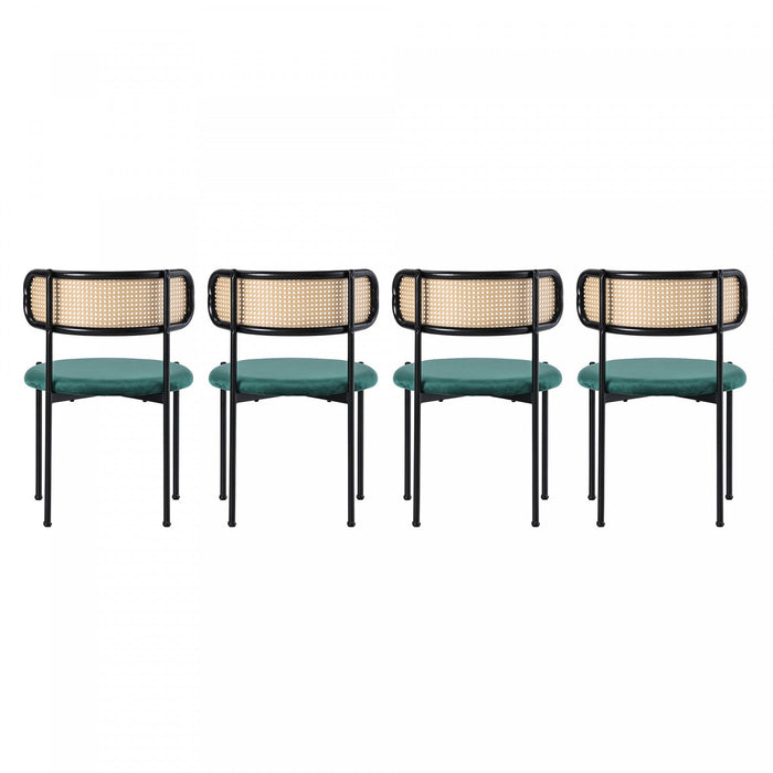 Mason Rattan Dining Chairs with Metal Legs and Velvet Cushion Set of 4,Green  