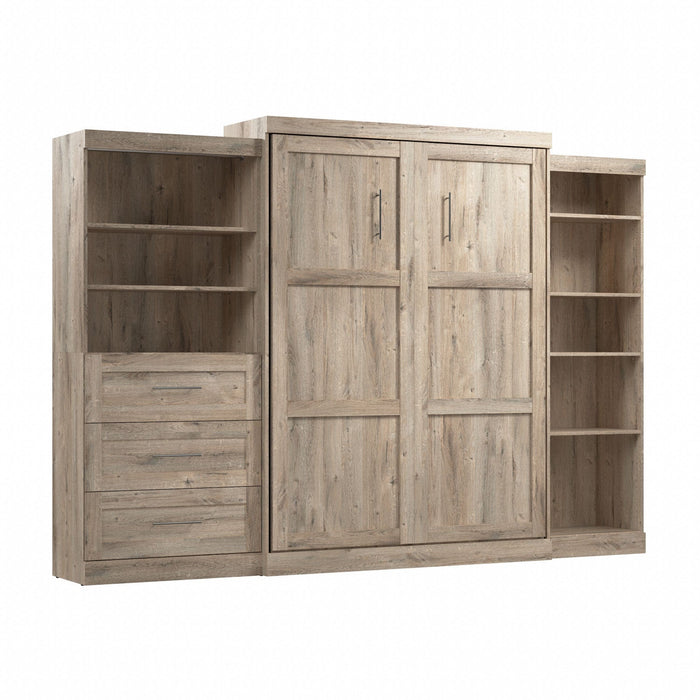 Bestar Pur Queen Murphy Bed with Shelving and Drawers 126-Inch Wall Bed