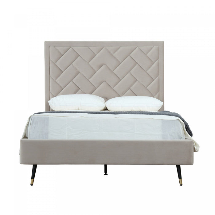 Crosby Modern Upholstered Velvet Full Bed in Greige 