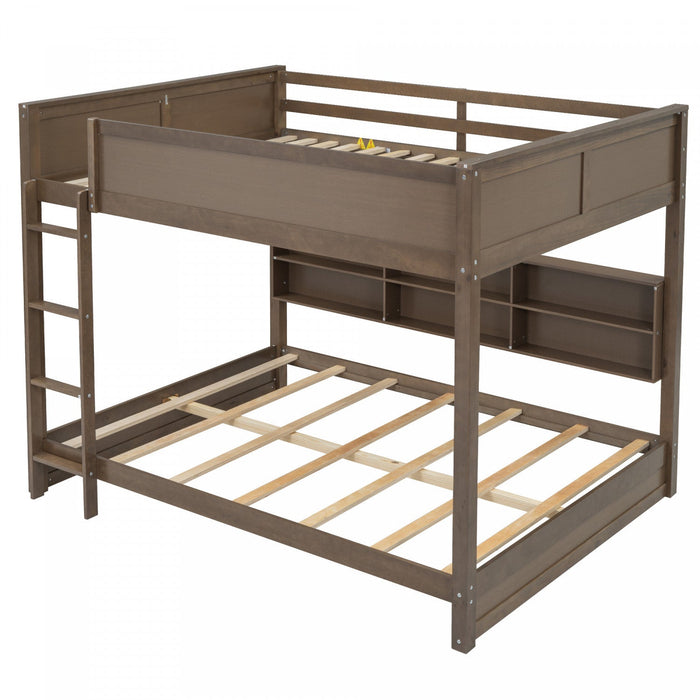 Aaron Wood Bunk Bed With Storage Cabinets And Usb Ports, Queen Size - Antique Wood 